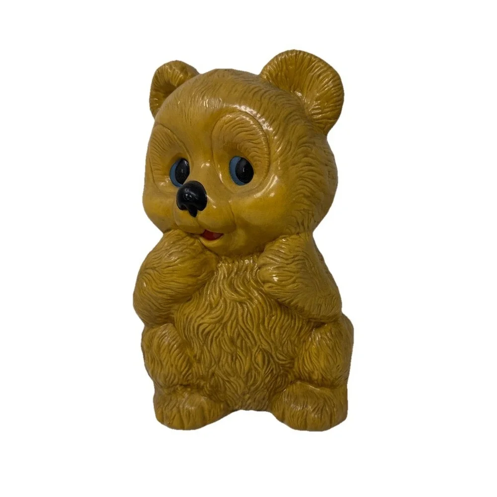 Vintage Teddy Bear Coin Ceramic Brown Piggy Bank Prop 70's 80's Retro Decor‎